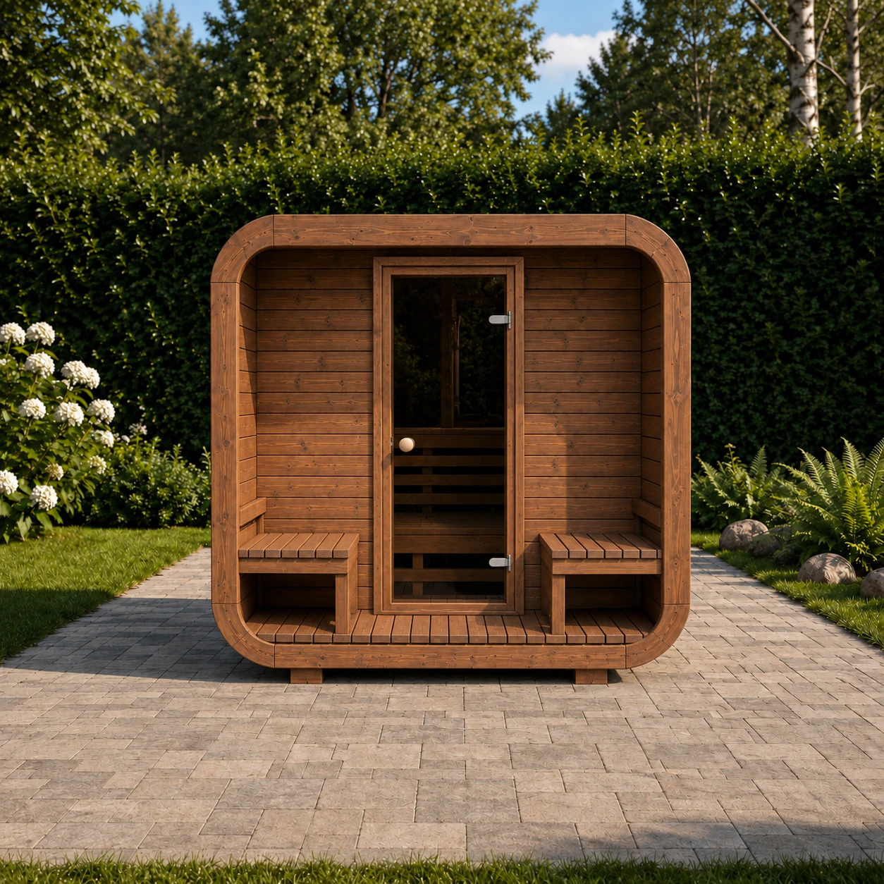 Quadratische Gartensauna 250 cm mit Vorraum
